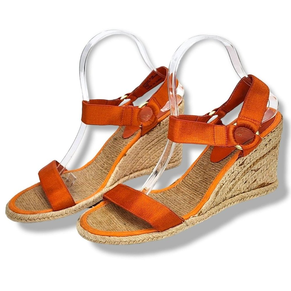 Lauren Ralph Lauren Women's Indigo Espadrille Wedge Sandel Orange Size  8